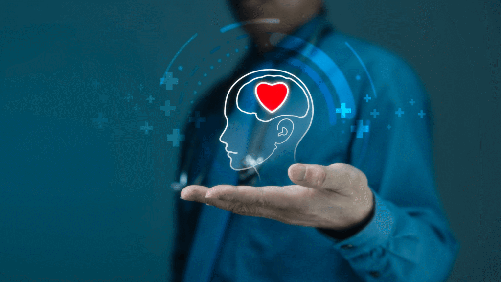 Doctor holding head icon with heart - Insight Psychiatry Reports